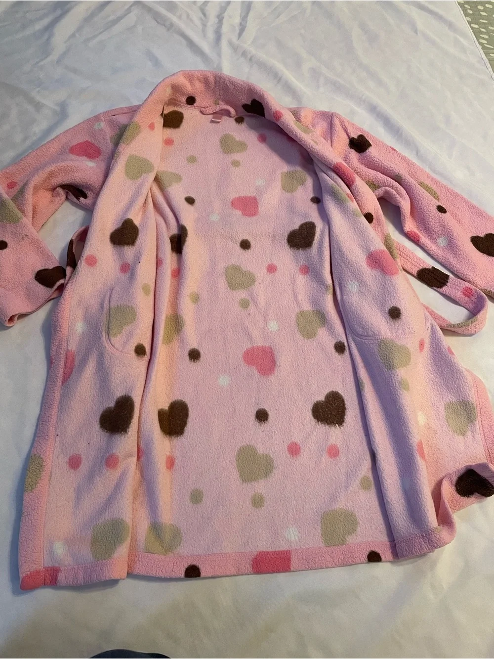 Limited Too Kids Pink Heart Print Plush Robe Tie Waist Patch Pockets Size 18/20‎